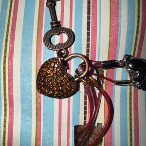 Heart & Key necklace with Orange Rhinestones